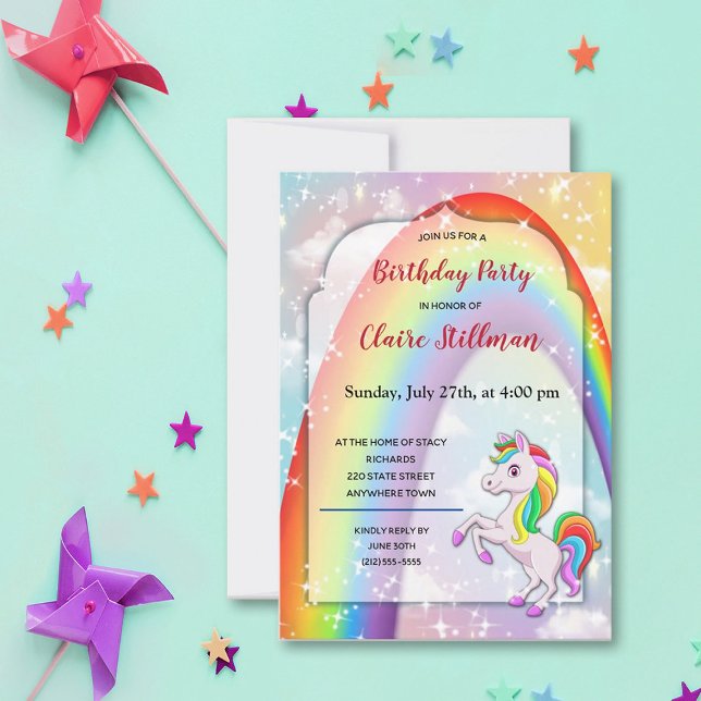 Unicorn Pony Rainbow Girl Födelsedagsfest Inbjudan (Skapare uppladdad)
