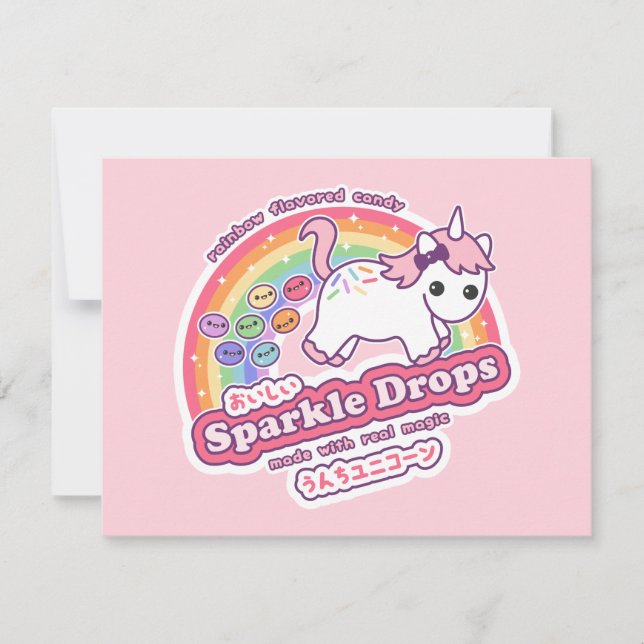 Unicorn Poop Candy Födelsedagsfest inbjudan (Framsida)