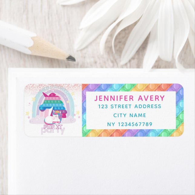 Unicorn Pop it Birthday Returadress Returadress Etikett (Insitu)