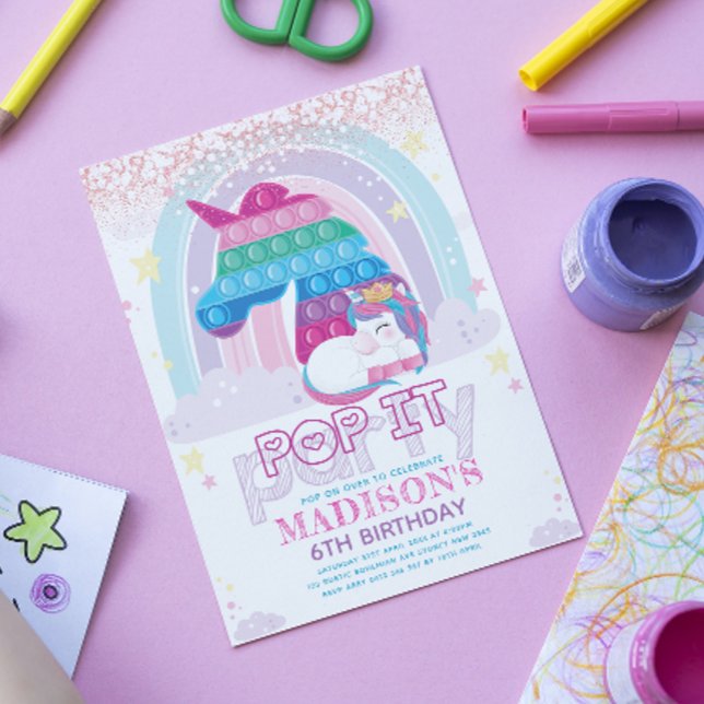 Unicorn Pop IT Födelsedagsfest Inbjudningar (Skapare uppladdad)