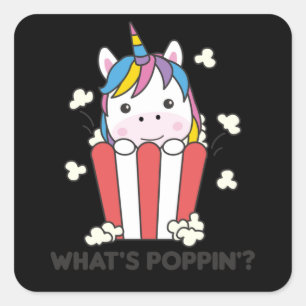 Unicorn Popcorn Whats Poppin Funny Fyrkantigt Klistermärke