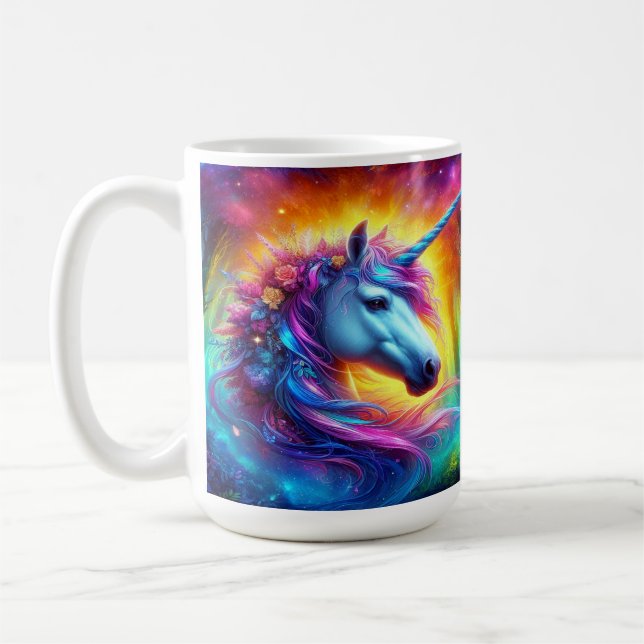 Unicorn Porträtt i Enchanted Forest Kaffemugg (Vänster)