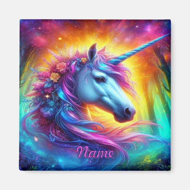 Unicorn Porträtt i Enchanted Forest Magnet (Framsidan)