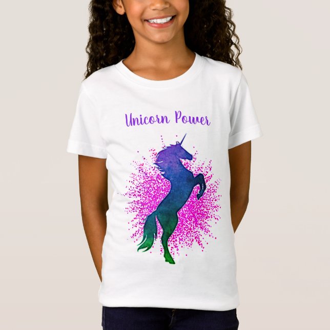 Unicorn Power Unicorn & Glitter Lila T Shirt (Framsida)