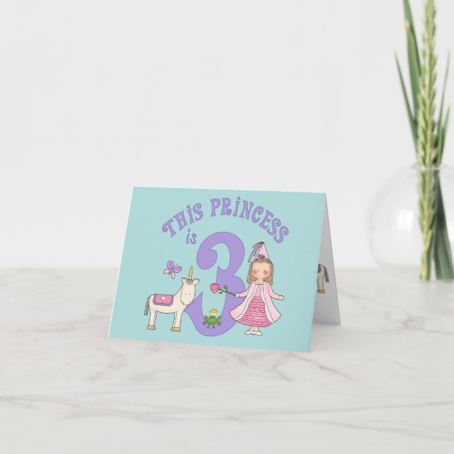 Unicorn Princess 3:e födelsedag Inbjudan till fyll (Framsida)