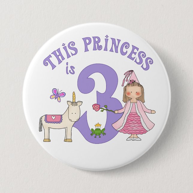 Unicorn Princess 3:e födelsedagen Knapp (Framsida)