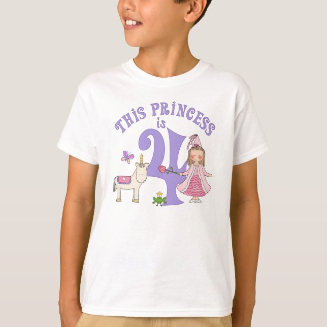Unicorn Princess 4e födelsedagen Tee Shirt (Framsida)