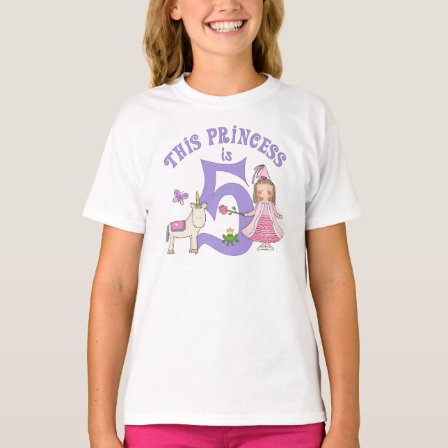 Unicorn Princess 5:e födelsedagen T-shirt (Framsida)