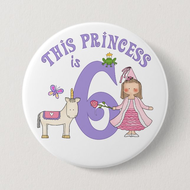Unicorn Princess 6e Birthday Knapp (Framsida)
