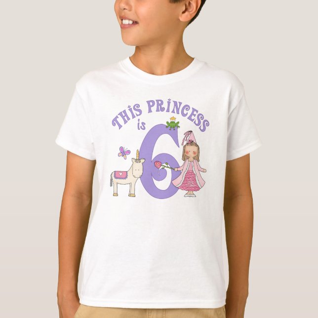 Unicorn Princess 6e Birthday Tee Shirt (Framsida)