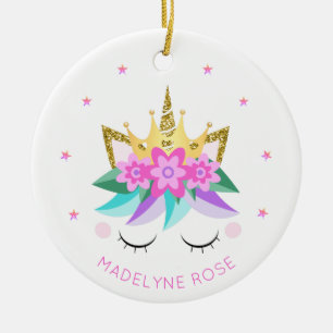 Unicorn Princess Cute Girly Glitter Personlig Julgransprydnad Keramik