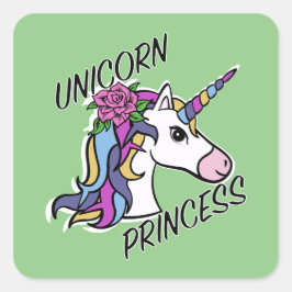 Unicorn Princess Design - Square Stickers Fyrkantigt Klistermärke