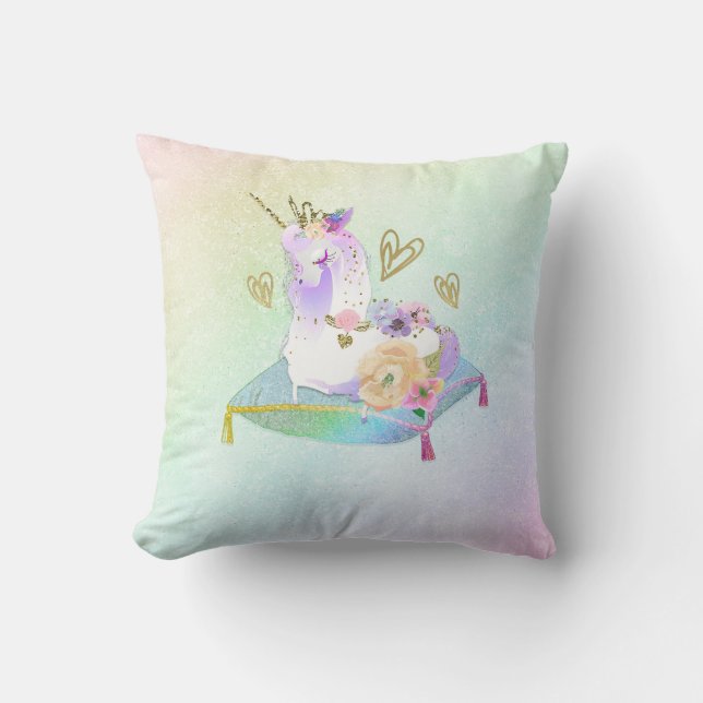 Unicorn Princess Diva Iridescent Rainbow Pastel Kudde (Framsida)
