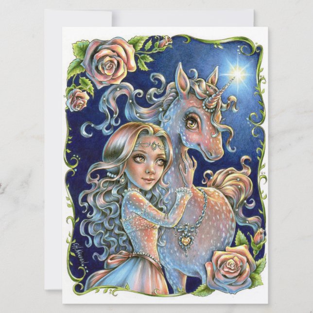 Unicorn Princess Fairytale Fantasy Ro Art Card (Framsida)