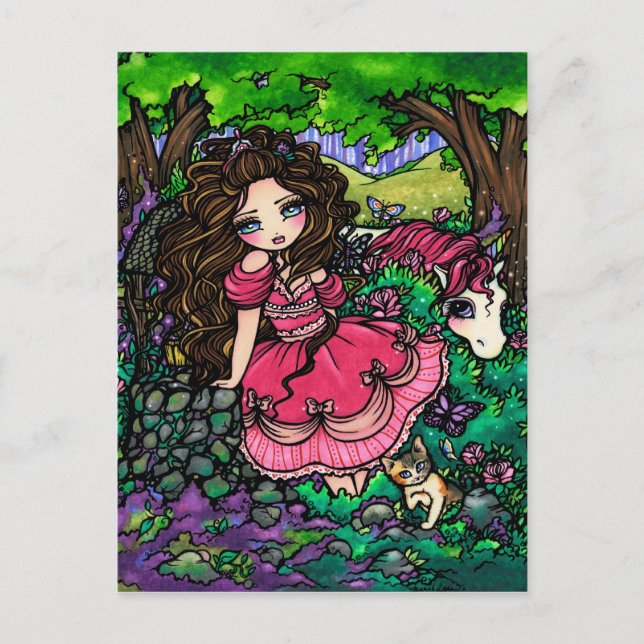 Unicorn Princess Fantasy Fairy Art Postcard Vykort (Framsida)