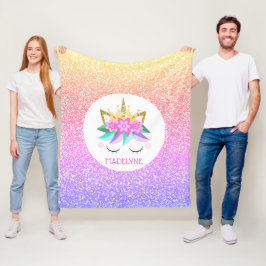 Unicorn Princess Glitter Personlig Namn Fleecefilt