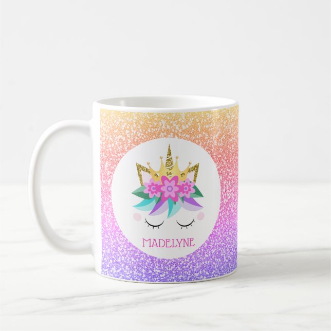 Unicorn Princess Glitter Personlig Namn Kaffemugg (Vänster)