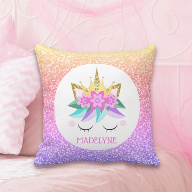 Unicorn Princess Glitter Personlig Namn Kudde (Skapare uppladdad)