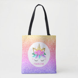 Unicorn Princess Glitter Personlig Namn Tygkasse