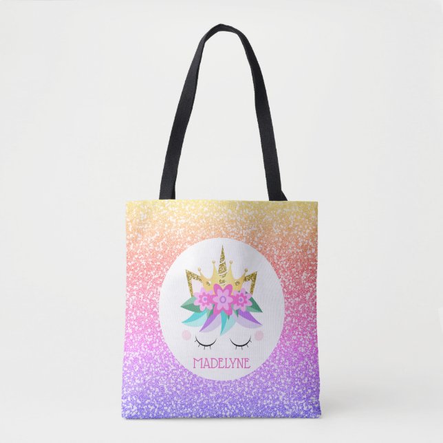 Unicorn Princess Glitter Personlig Namn Tygkasse (Framsida)