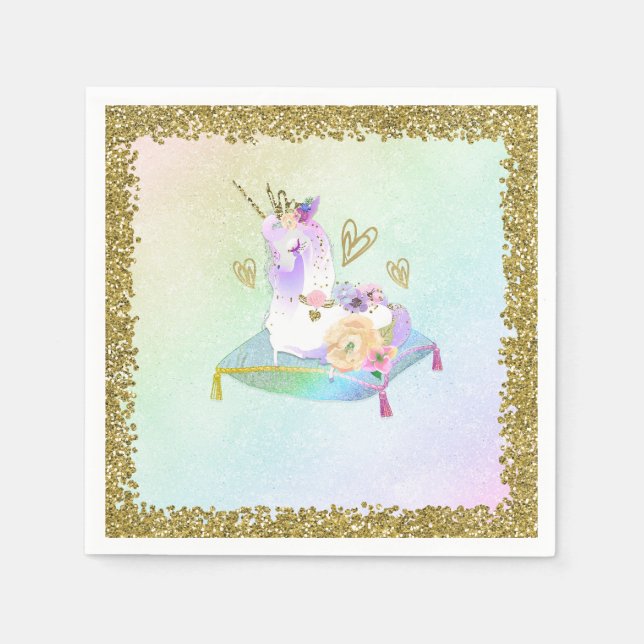 Unicorn Princess Iridescent Rainbow Pastel Party Pappersservett (Framsidan)