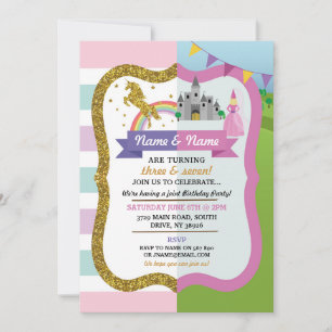Unicorn & Princess Joint Castle Rosa Girl Girl Bir Inbjudningar