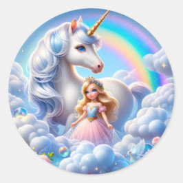 Unicorn Princess Sticker, Pastel Fairytale Runt Klistermärke