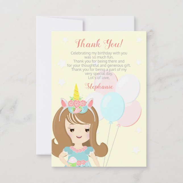 Unicorn Princess Tack You Card Inbjudningar (Framsida)