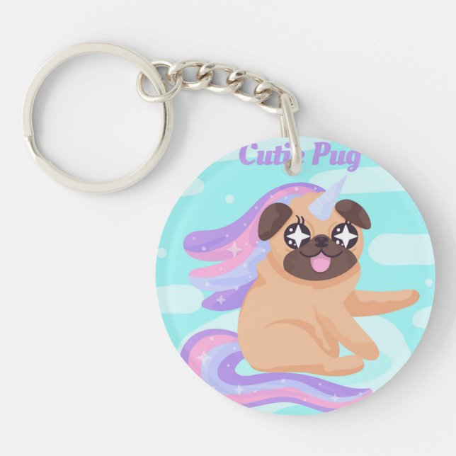 Unicorn Pug Keychain (Framsidan)