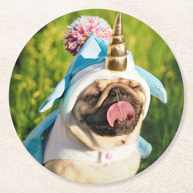 Unicorn Pug Underlägg Papper Rund (Framsidan)