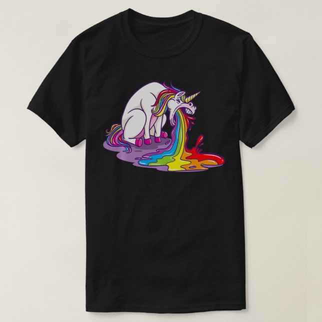 Unicorn Puking Rainbow Pullover T Shirt (Design framsida)
