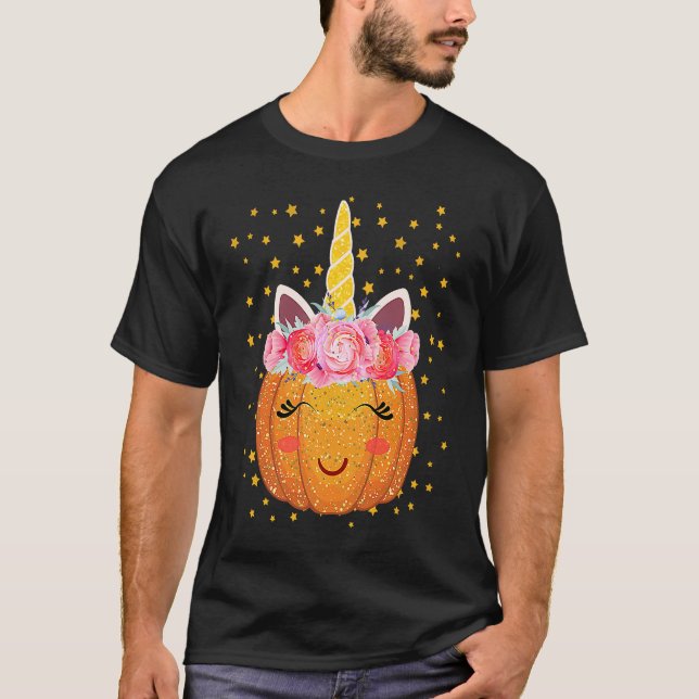 Unicorn Pumpkin Ansikte Blommigt Thanksgiving Hall T Shirt (Framsida)