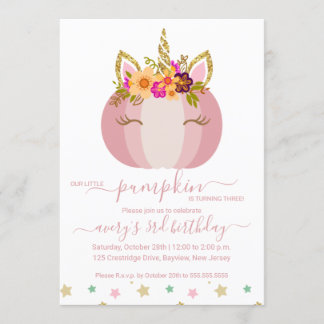 Unicorn Pumpkin Birthday-inbjudan Inbjudningar
