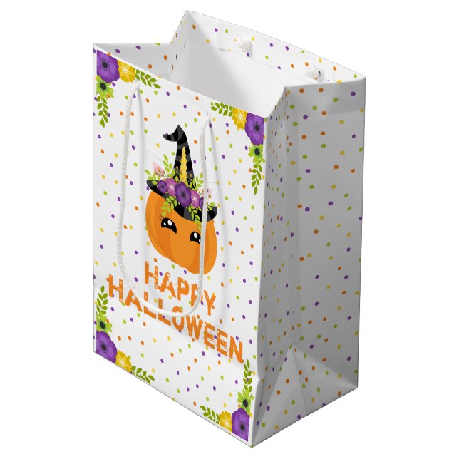 Unicorn Pumpkin Blommigt Happy halloween White Med (Framsidan Vinklad)