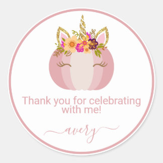 Unicorn Pumpkin | Födelsedag Sticker Runt Klistermärke