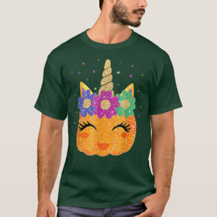 Unicorn Pumpkin Halloween Thanksgiving Girls T Shirt