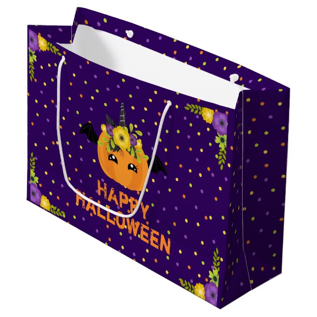 Unicorn Pumpkin Happy halloween Lila Large Gift (Framsidan Vinklad)