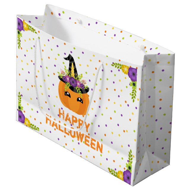 Unicorn Pumpkin Happy halloween White Large Gift B (Framsidan Vinklad)