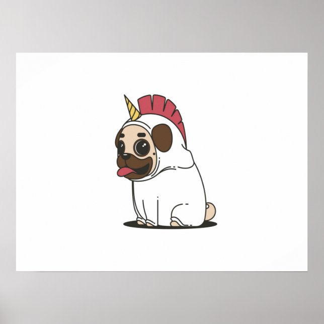 Unicorn Puppy | Cute Pug Hund älskare Gift Poster (Framsidan)