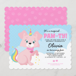Unicorn Puppy - Unipuppy Girly Birthday Inbjudningar