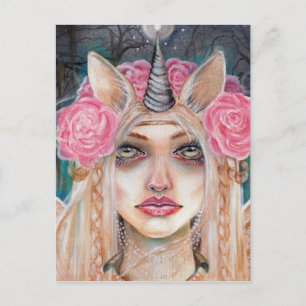 Unicorn Queen w Golden Ögon Vykort