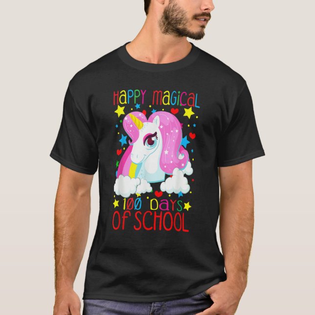 Unicorn Rainbow 100th Days Happy Magical 100 Days  T Shirt (Framsida)