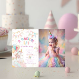 Unicorn Rainbow 1:a Birthday Party Photo Inbjudningar