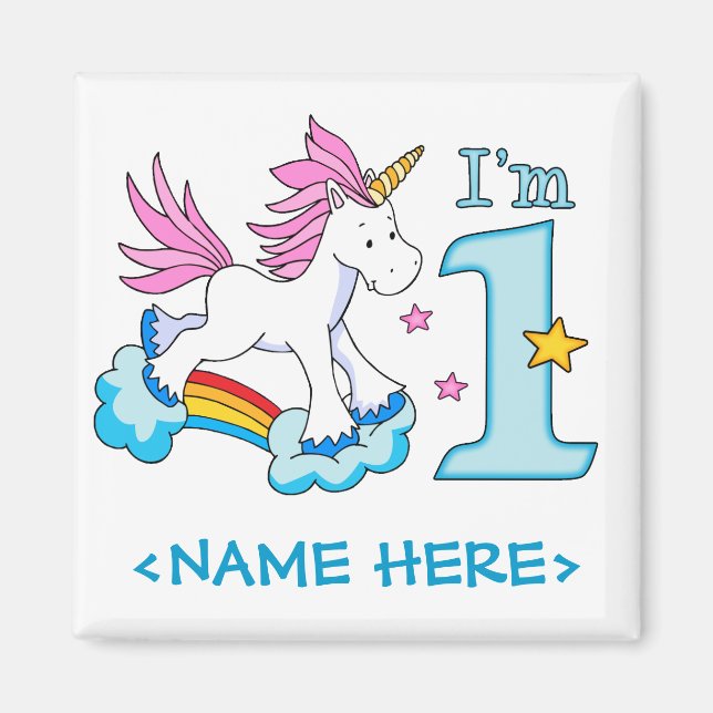Unicorn Rainbow 1:a födelsedagen Magnet (Framsidan)