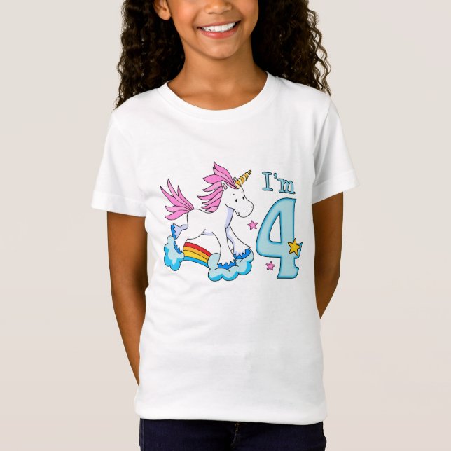 Unicorn Rainbow 4e födelsedagen T Shirt (Framsida)