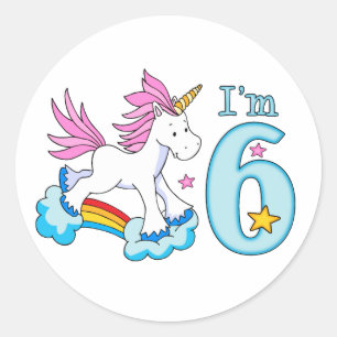 Unicorn Rainbow 6e Birthday Runt Klistermärke