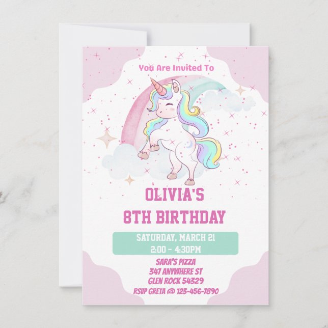 Unicorn Rainbow and Sparkles Birthday-inbjudan Inbjudningar (Framsida)