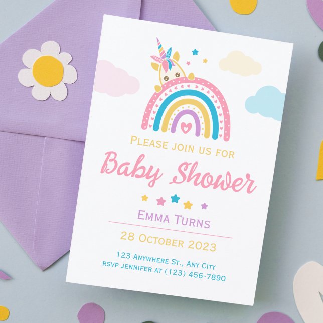 Unicorn Rainbow Baby Shower Girl Inbjudningar (Skapare uppladdad)