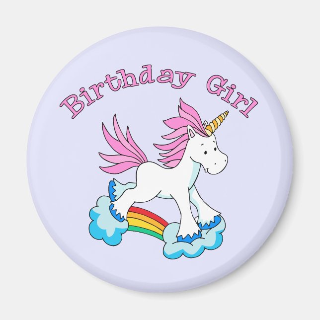 Unicorn Rainbow Birthday Girl Magnet (Framsidan)
