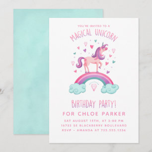 Unicorn Rainbow Birthday-inbjudan Inbjudningar